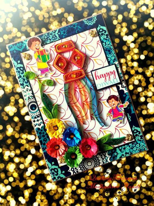 Sparkling Handmade Quilled Diwali Greeting Card D5 image