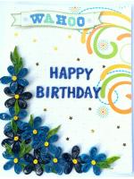 Blue Quilled Corner Flowers Birthday Greeting card -B1