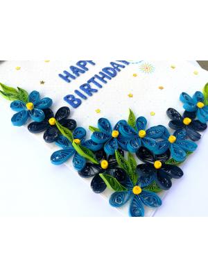 Blue Quilled Corner Flowers Birthday Greeting card -B1 Blue Quilled Corner Flowers Birthday Greeting card -B1