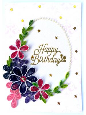 Purple Themed Birthday Quilled Greeting Card -P1 Purple Themed Birthday Quilled Greeting Card -P1