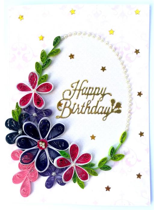 Purple Themed Birthday Quilled Greeting Card -P1