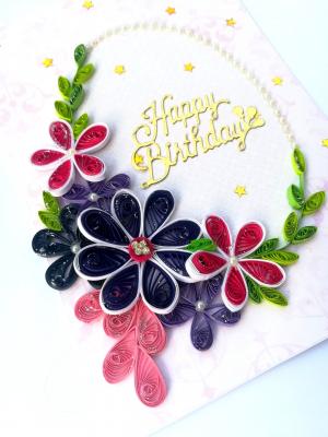Purple Themed Birthday Quilled Greeting Card -P1 Purple Themed Birthday Quilled Greeting Card -P1