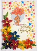 Multicolor Flowers Quilled Birthday Greeting Card -MQ1