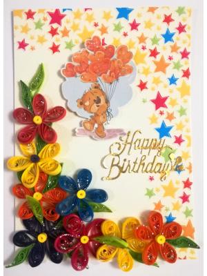 Multicolor Flowers Quilled Birthday Greeting Card -MQ1 Multicolor Flowers Quilled Birthday Greeting Card -MQ1