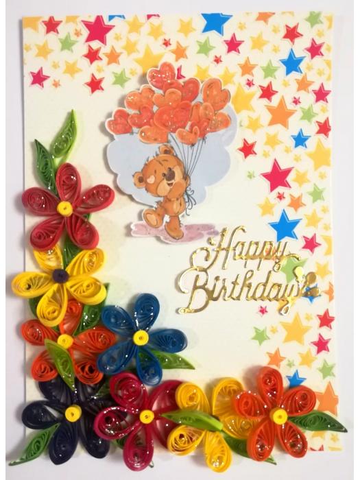 Multicolor Flowers Quilled Birthday Greeting Card -MQ1 image