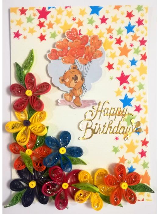 Multicolor Flowers Quilled Birthday Greeting Card -MQ1