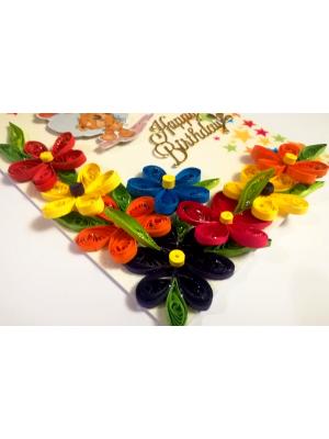 Multicolor Flowers Quilled Birthday Greeting Card -MQ1 Multicolor Flowers Quilled Birthday Greeting Card -MQ1