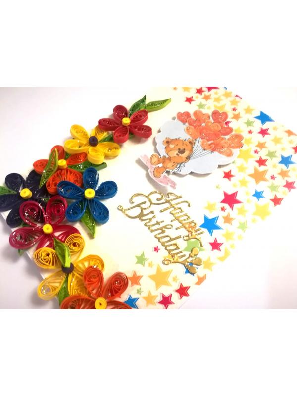 Multicolor Flowers Quilled Birthday Greeting Card -MQ1