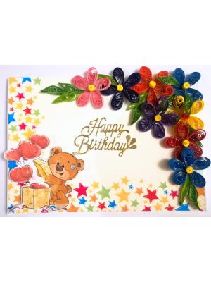 Multicolor Flowers Quilled Birthday Greeting Card - MQ2 Multicolor Flowers Quilled Birthday Greeting Card - MQ2