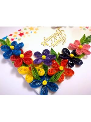 Multicolor Flowers Quilled Birthday Greeting Card - MQ2 Multicolor Flowers Quilled Birthday Greeting Card - MQ2