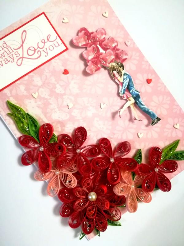 Sparkling Red Quilled Love Birthday Card - LO1