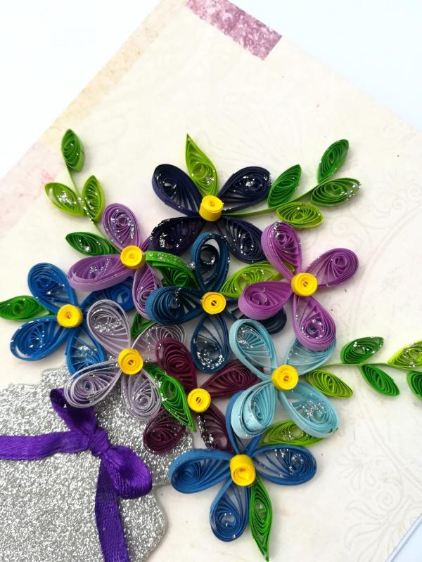 Sparkling Vase Quilled Flowers Greeting Card