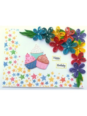 Quilled Corner Flowers Birthday Greeting card - BIR4 Quilled Corner Flowers Birthday Greeting card - BIR4