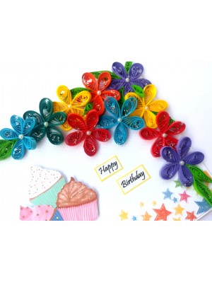 Quilled Corner Flowers Birthday Greeting card - BIR4 Quilled Corner Flowers Birthday Greeting card - BIR4