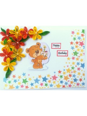 Quilled Corner Flowers Birthday Greeting card - BIR5 Quilled Corner Flowers Birthday Greeting card - BIR5