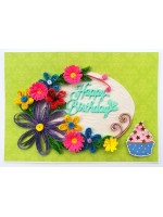 Green Quilled Themed Flowers Birthday Greeting card