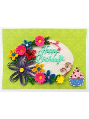 Green Quilled Themed Flowers Birthday Greeting card Green Quilled Themed Flowers Birthday Greeting card