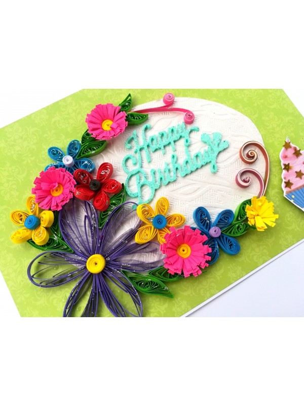 Green Quilled Themed Flowers Birthday Greeting card image