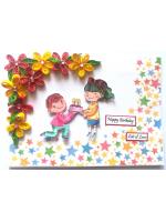 Quilled Corner Flowers Birthday Greeting card - BIR1