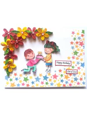 Quilled Corner Flowers Birthday Greeting card - BIR1 Quilled Corner Flowers Birthday Greeting card - BIR1