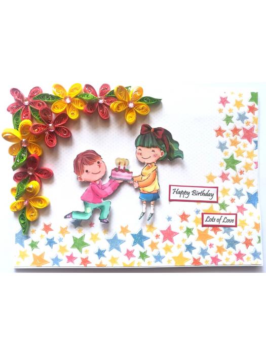 Quilled Corner Flowers Birthday Greeting card - BIR1