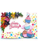 Quilled Corner Flowers Birthday Greeting card - BIR2