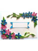 Blue and Pink Quilled Flowers Greeting Card -D1