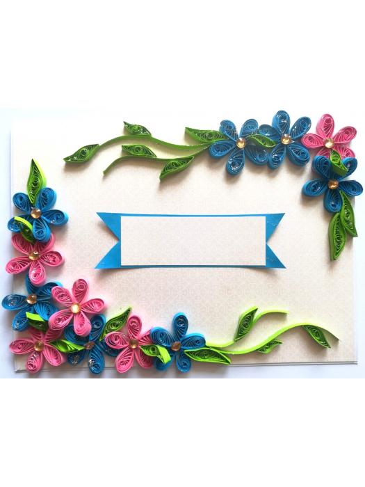 Blue and Pink Quilled Flowers Greeting Card -D1 image