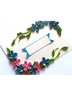Blue and Pink Quilled Flowers Greeting Card -D1 Blue and Pink Quilled Flowers Greeting Card -D1