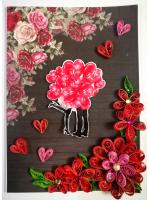 Quilled Red Flowers Corner Couple Card -D4