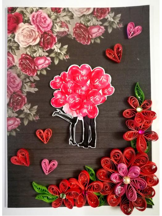 Quilled Red Flowers Corner Couple Card -D4 image