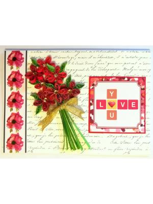 Red Quilled Flower Bouquet  Greeting Card - D1