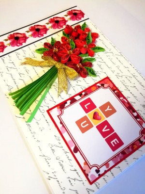 Red Quilled Flower Bouquet  Greeting Card - D1