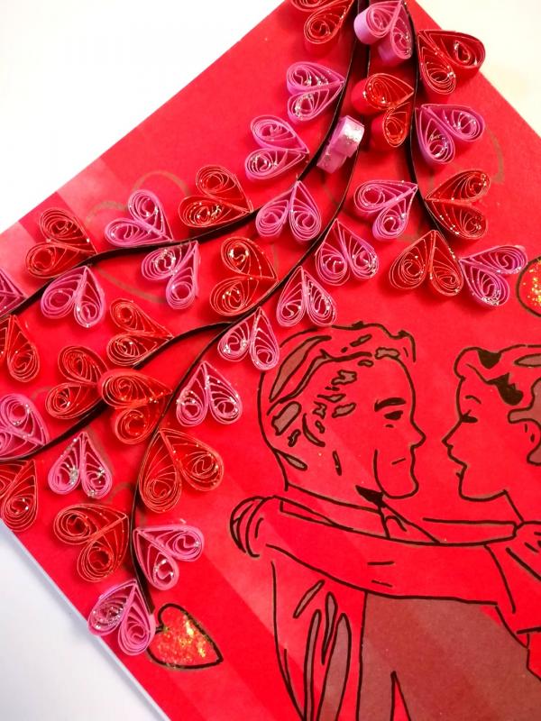 All Red Quilled Hearts and Couple Greeting Card image