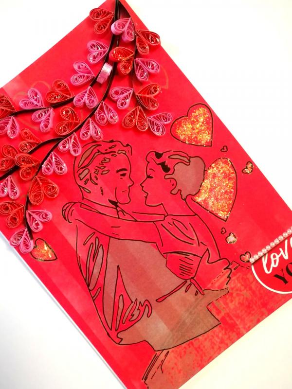 All Red Quilled Hearts and Couple Greeting Card