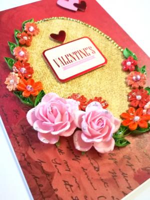 Quilled Flowers Valentines day Greeting Card