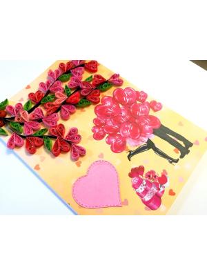 Quilled Hearts Tree With Love Couple Greeting Card - D1