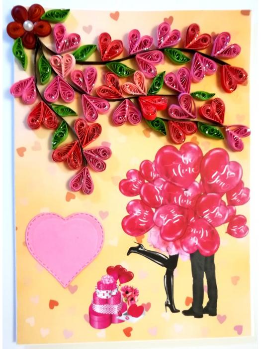 Quilled Hearts Tree With Love Couple Greeting Card - D1 image