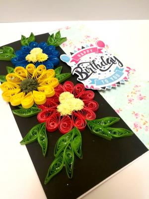 Sparkling Quilled Flowers Birthday Greeting Card -D6 Sparkling Quilled Flowers Birthday Greeting Card -D6