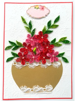 Red themed Quilled Flowers in Vase Greeting Card Red themed Quilled Flowers in Vase Greeting Card