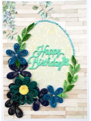Blue Themed Birthday Quilled Greeting Card - B1 Blue Themed Birthday Quilled Greeting Card - B1
