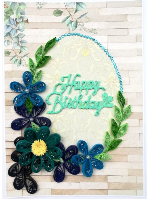 Blue Themed Birthday Quilled Greeting Card - B1