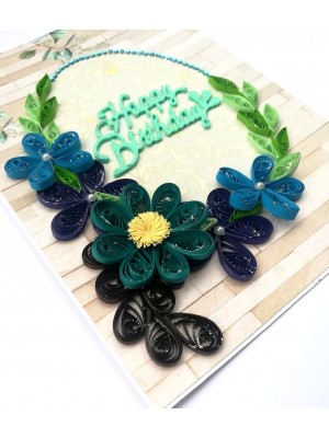 Blue Themed Birthday Quilled Greeting Card - B1 Blue Themed Birthday Quilled Greeting Card - B1