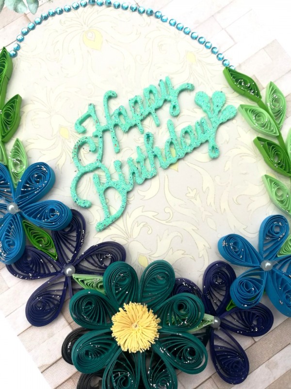 Blue Themed Birthday Quilled Greeting Card - B1 image