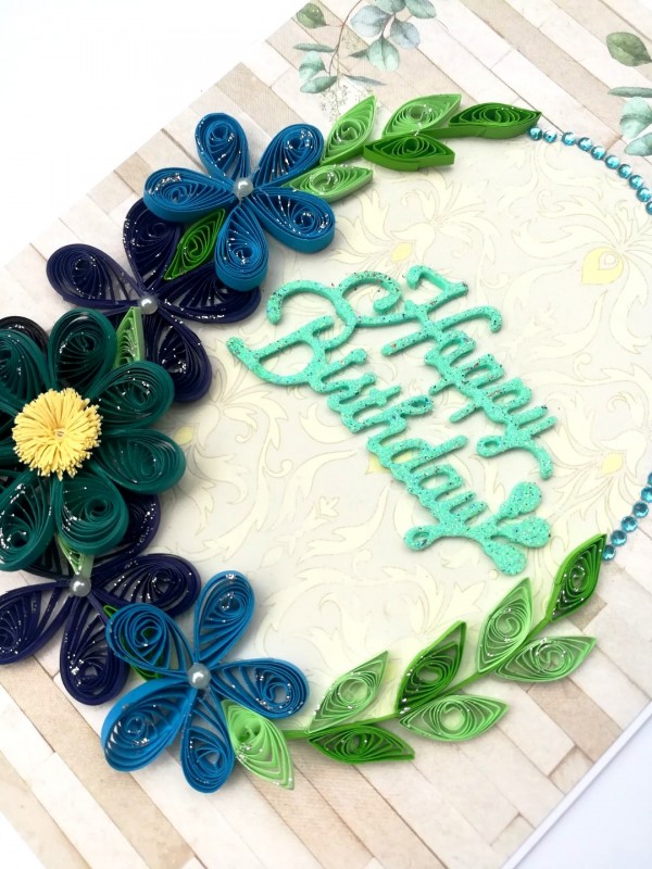 Blue Themed Birthday Quilled Greeting Card - B1 image