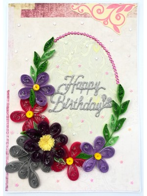 Purple Themed Birthday Quilled Greeting Card -P2 Purple Themed Birthday Quilled Greeting Card -P2