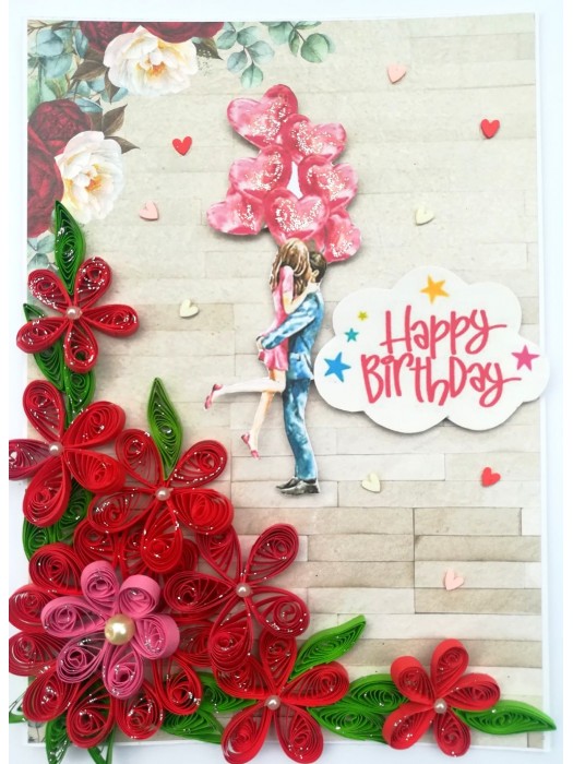 Quilled Red Flowers Corner Couple Card - D1 image