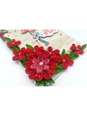 Quilled Red Flowers Corner Couple Card - D1