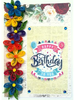 Multicolor Quilled Flowers Birthday Greeting Card Multicolor Quilled Flowers Birthday Greeting Card