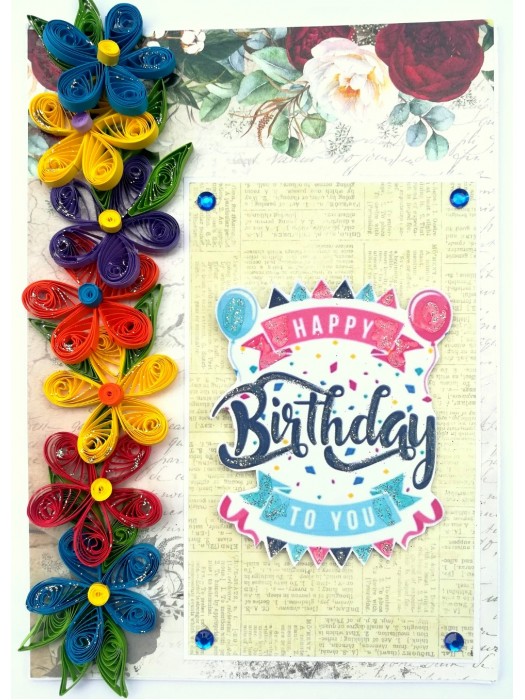 Multicolor Quilled Flowers Birthday Greeting Card image